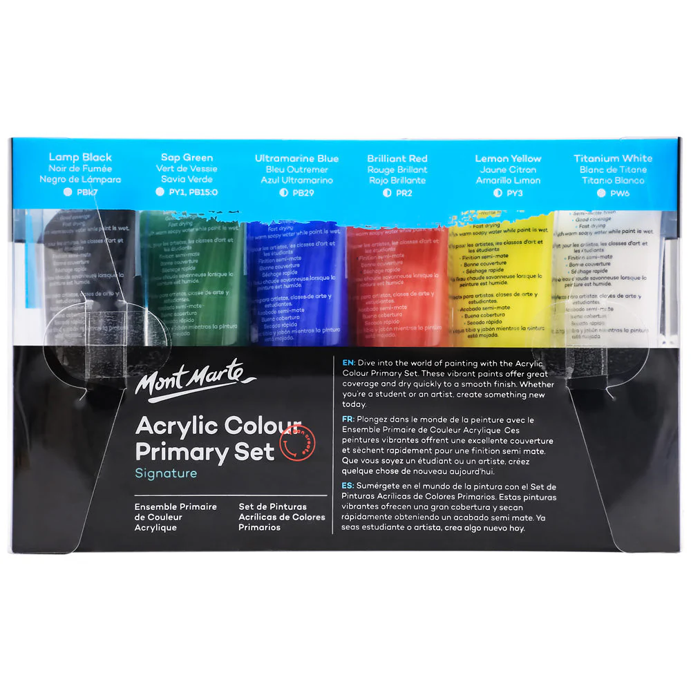 Mont Marte Acrylic Colour Primary Set Signature 6pc x 50ml - Image 2